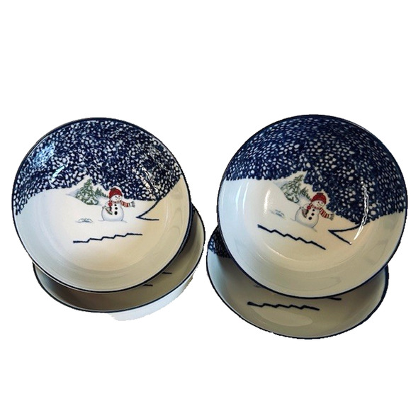 Thomson Snowman, Soup/Cereal Bowl set of 4, Blue Speckles, Snowman/Center - Picture 1 of 11